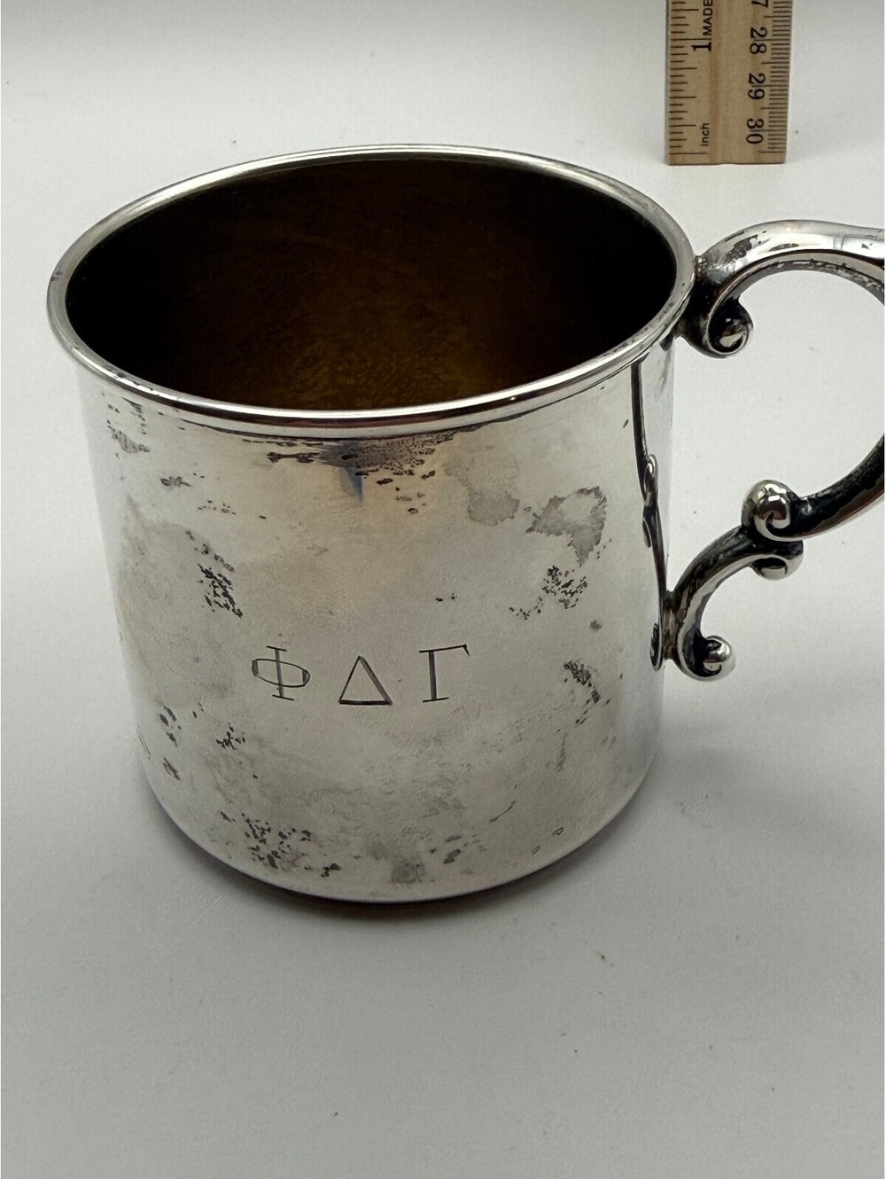 Watson D14 Sterling Silver Baby Cup 94g Scroll Handle Greek Letter Monogram